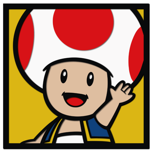 A 3D wood art piece of Toad from Super Mario, created from a layered SVG file.