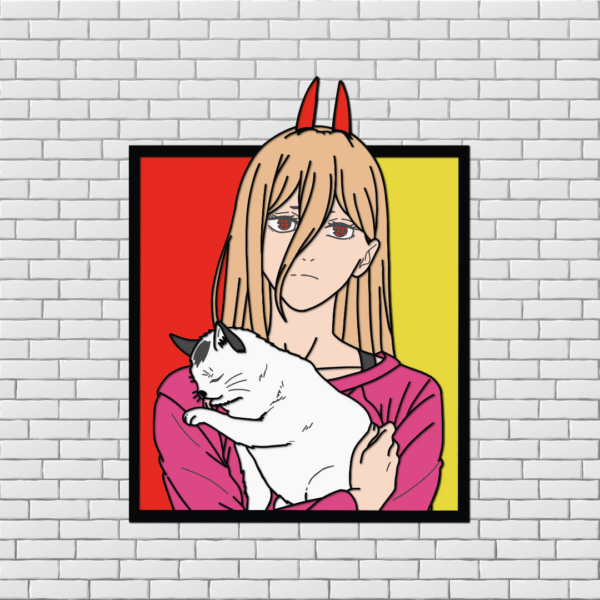 Power Chainsaw Man SVG for 3D Wood Art | Layered File with Meowy for Laser & Cricut - Image 3